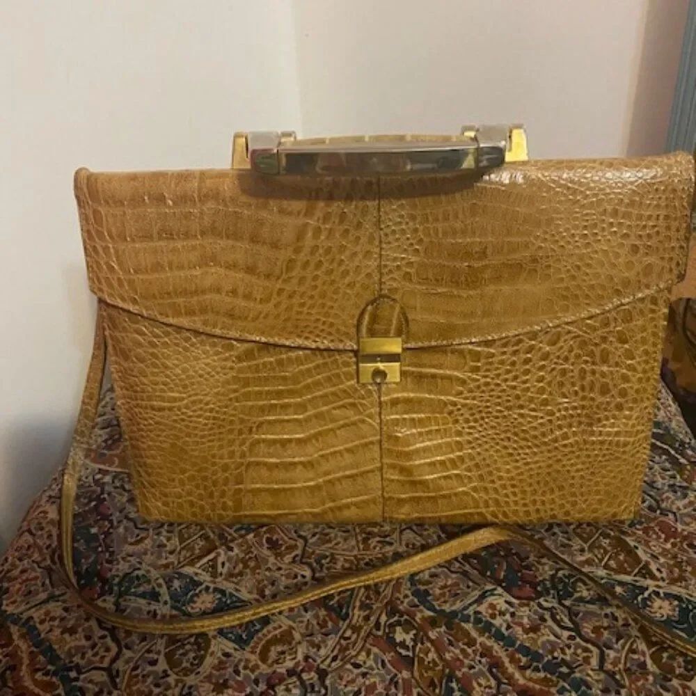 Amelia Berko "70's Vintage" Leather Crocodile print shoulder bag